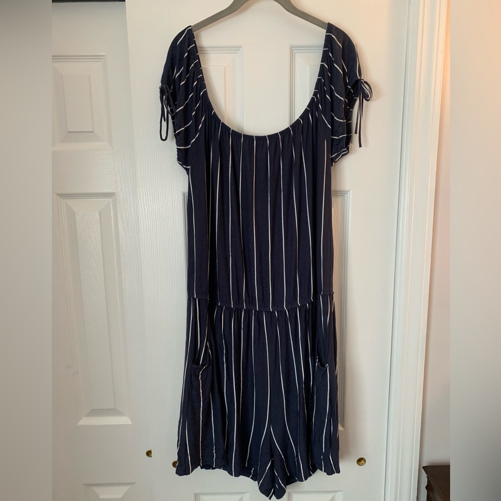 American Eagle Outfitters Navy and White Striped Romper